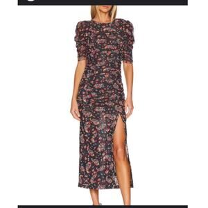 Free People Brielle Black Bloom Twilight Ruched Dress S